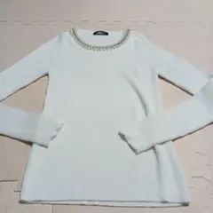 INGNI パール装飾 ホワイトリブニット