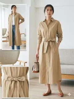 美品　ナノユニバーnanouniverse 2wayシャツワンピース　ベージュ