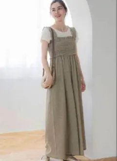 coca コカ　シャーリング　肩フリル　サロペット　オールインワン　【Lサイズ】