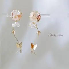 No.413　桜と蝶々　本物のお花のピアス　イヤリング