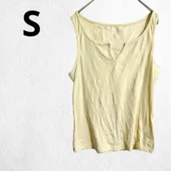 淡い黄色 イエロー ノースリーブ タンクトップ レディース Vネック 【S】