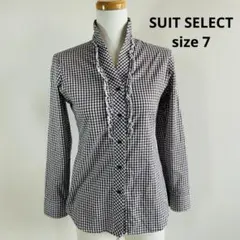 SUIT SELECT スーツセレクト ギンガムチェック フリルブラウス S