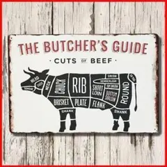ブリキ看板 ブッチャーガイド 焼肉ステーキ 牛ビーフアメリカン雑貨ヴィンテージaのサムネイル