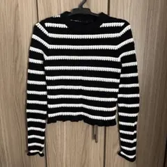 ZARA ザラ クロシェ編み長袖ニット カットソー ブラック ホワイト