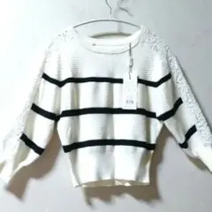 新品未使用 The Virgnia ボーダーニットプルオーバー レーススリーブ