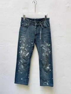 ペイント加工 ダークブルー ストレートデニム