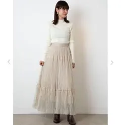 しわ加工レースチュールロングスカート　LILLY BROWN