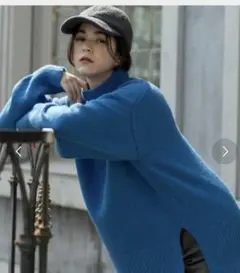 コーエンcoen青 タートルネック サイドスリット セーター