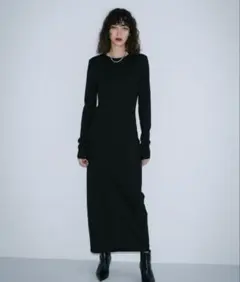 HANNE ロングスリーブ バックカットデザインワンピース ブラック S