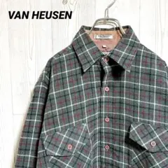 90s前後　VAN HEUSEN チェック シャツジャケット グリーン系