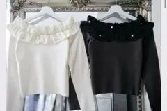 【ラス1】しまむら　門脇伶奈　コラボ　オフショル　ニット　プルオーバー　パール