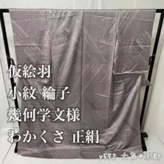 仮絵羽 未仕立 小紋 綸子 幾何学文様 わかくさ 正絹 y572