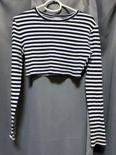 ZARA ボーダー クロップド丈 長袖Tシャツ カットソー 古着