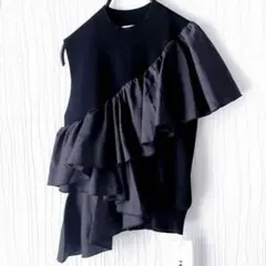 FRAY I.D タグ付 未使用 アシメ タフタ フリルニット ノースリーブ 黒のサムネイル