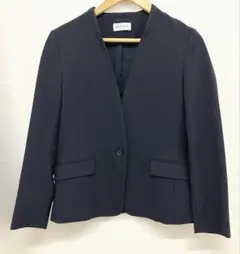 【美品/洗える】PLST ブラッシュドバックカラーレスジャケット Mサイズ 濃紺
