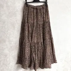 レオパード柄ティアードロングスカート