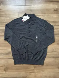 UNIQLO エクストラファインメリノウール グレー メリノニットポロシャツ