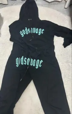 godsavage ブラック フード付きスウェットセットアップ godsavage ブラック フード付きスウェット