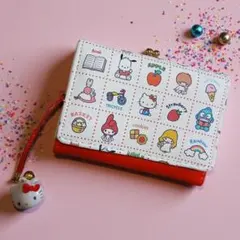 【完売品】サンリオ キャラクターズ 三つ折り財布 がま口 赤 ハローキティ鈴付きのサムネイル