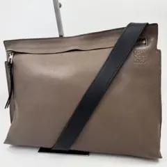 ロエベ Tメッセンジャー ショルダーバッグ アナグラム レザー ブラウン