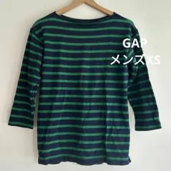 GAP ボーダー 七分袖 Tシャツ ネイビー×グリーン メンズXS