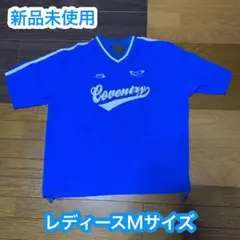 青　ナイロンシャツ　ライン　刺繍　半袖　新品　ロゴ　Ｖネック　Mサイズ