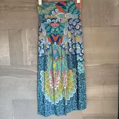 ボヘミアン柄 【M】 ワイドパンツ 多色 マルチカラー ブルー 総柄 リラックス