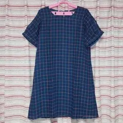 【新品】大きいサイズ　3L　格子チェック柄袖デザインワンピースのサムネイル