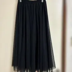 ブラック チュール ロング フレアスカート　アベイル　黒
