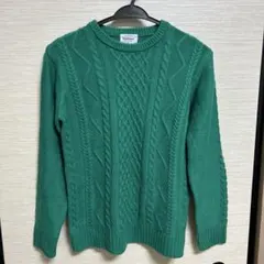 グリーン ケーブル編み 長袖セーター