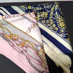 【超美品】チェーンデザインシルクスカーフ2セット