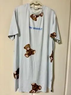 Dazy ベア柄 ルームウェア ワンピース BIGシャツ 大きめサイズ ブルー