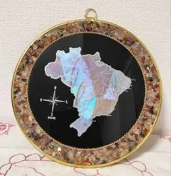 モルフォ蝶 壁掛け 天然石 ブラジル 地図 直径21cm