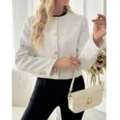 SHEIN 노카라 트위드 재킷 화이트 S