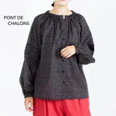 PONT DE CHALONS ドット柄ブラウス ピンタック ブラック サイズF