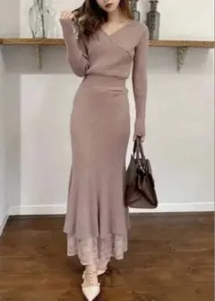 リゼクシー♡カシュクール　マーメイド　ニット　ワンピース　ピンク