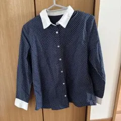 comfort basic ネイビー ドット柄 シャツ L