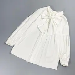 美品 #Newans ボウタイ付長袖ブラウス ホワイト サイズ0*ED862