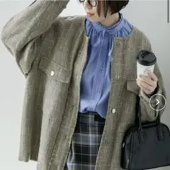 BONLECILL　ボンルシール　ツイード　フリンジ　ノーカラー　ジャケット
