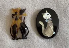 猫デザイン ブローチ 2点セット