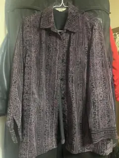 古着 総柄 柄シャツ 刺繍模様長袖シャツ