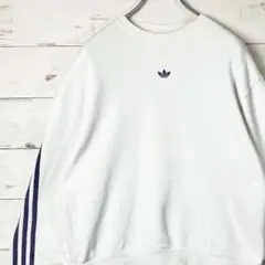 アディダス スウェット トレーナー トレフォイル ロゴ刺繡 ホワイト 白 S