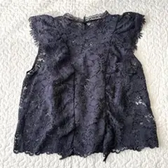 ザラ レーストップス フレンチスリーブ 上品 花柄 ネイビー L