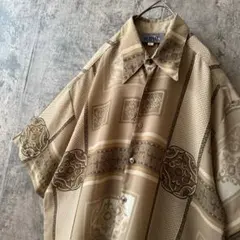 【オーバーサイズ 総柄 半袖 シャツ】ベージュL〜XL US製　輸入古着