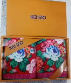 【未使用】KENZO ケンゾー フェイスタオル2枚セット　花柄　レッド系