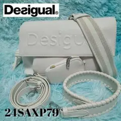 デシグアル　ロゴ ミドルクロスボディバッグ ホワイト レザー調