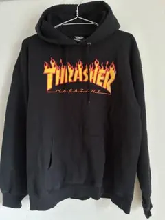 【大人気】THRASHER Hoodie blackフレイムロゴ