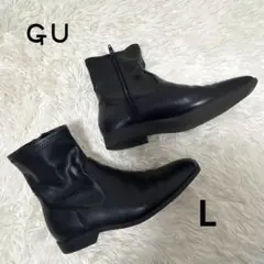 GU スクエアトゥ　ショートブーツ　ブラック　L ローヒール サイドジップ