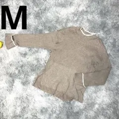 GLOBA WORK リブ編み ベージュ 長袖ニット