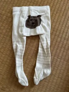 クマ刺繍 ホワイト ベビータイツ